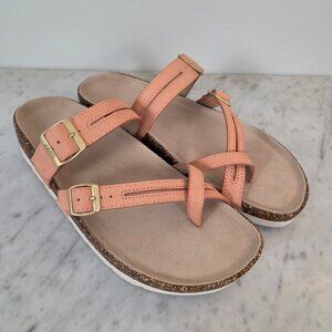 Abeo Lily Lanai Thong Sandal Canyon Sunset Orange Leather Neutral Footbed